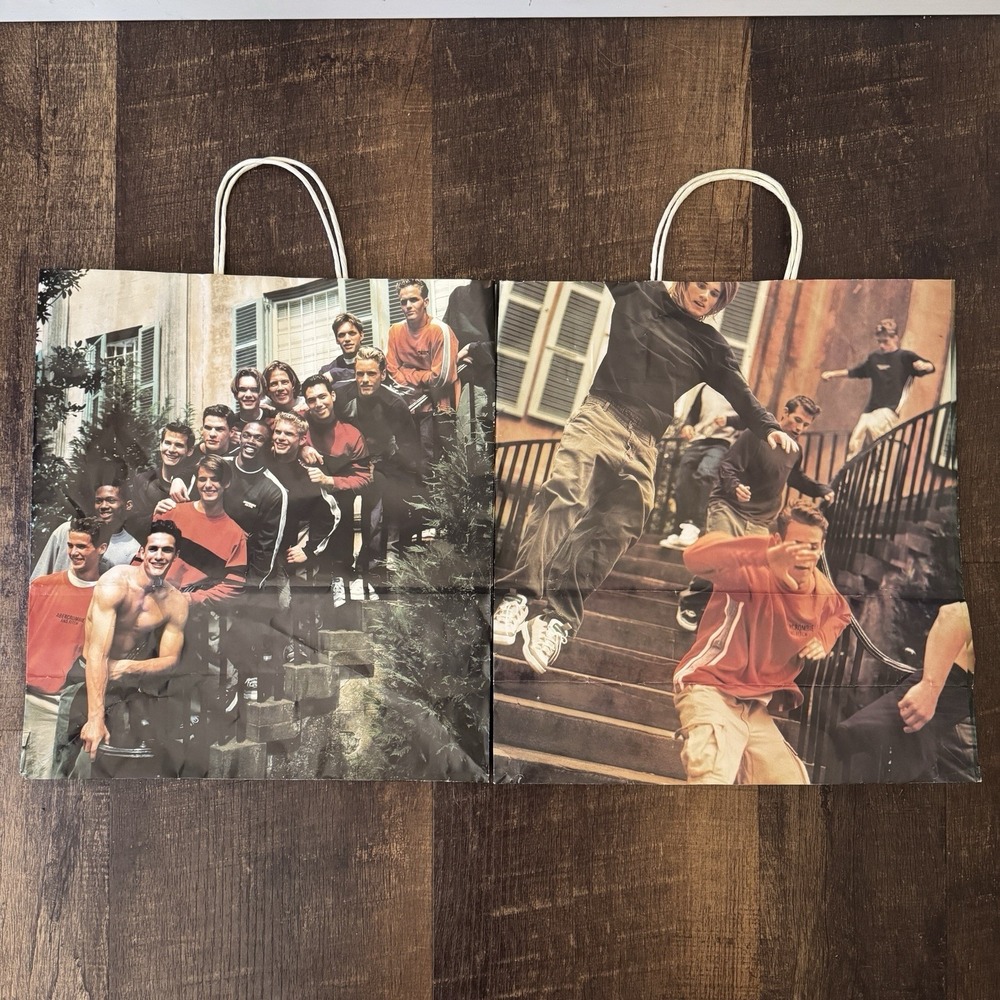 2 Rare Vintage Abercrombie & Fitch Shopping Bag 15 x 14 x 6" BOYS FRAT COLLEGE